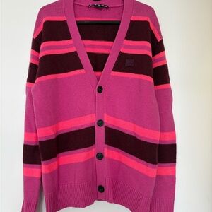 Acne Studio Maroon & Bright Pink Striped Cardigan